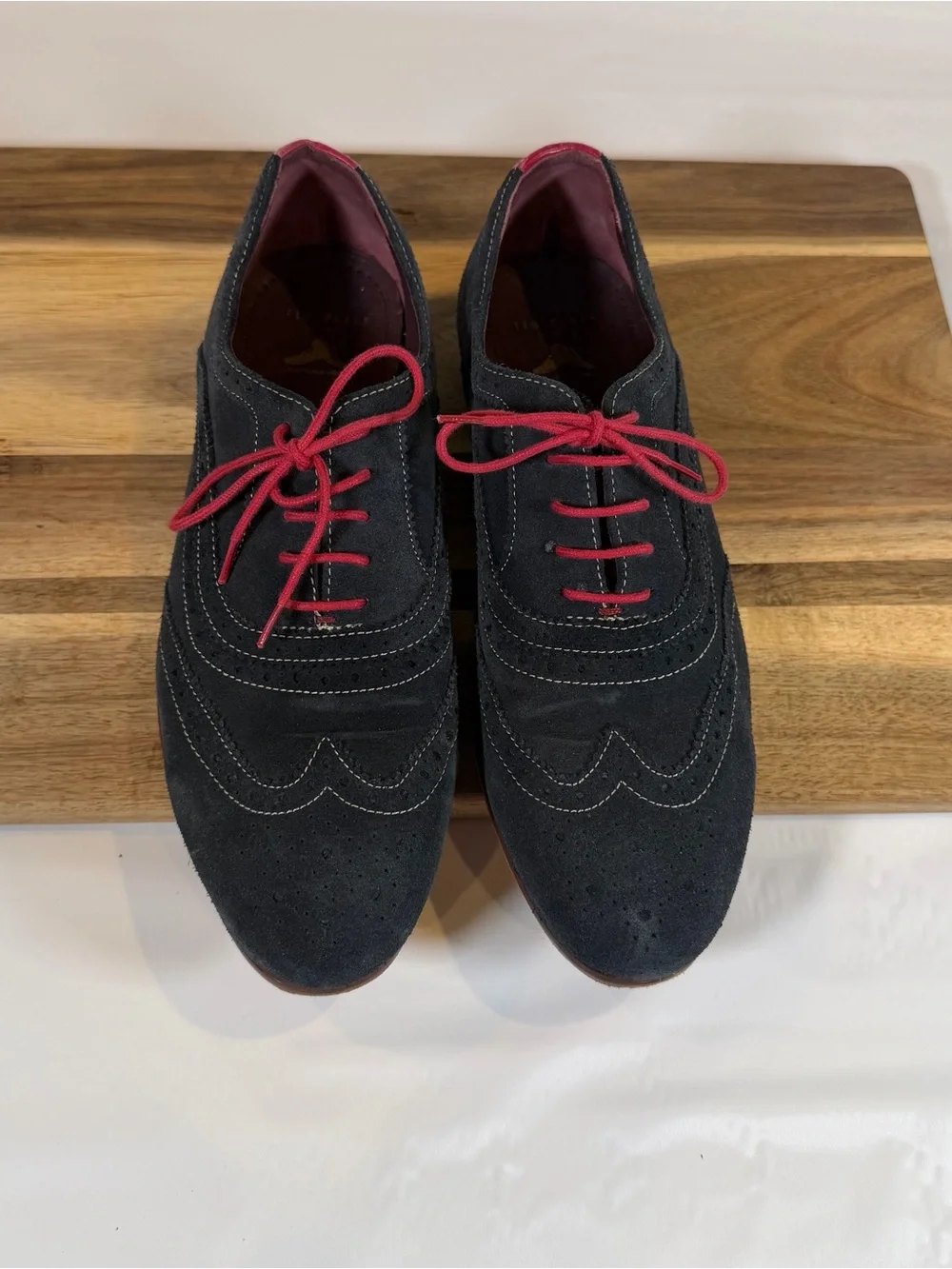 Ted Baker London OALVINN Wing Tip Oxford Dress Shoes Light Navy Suede Sz 8 US